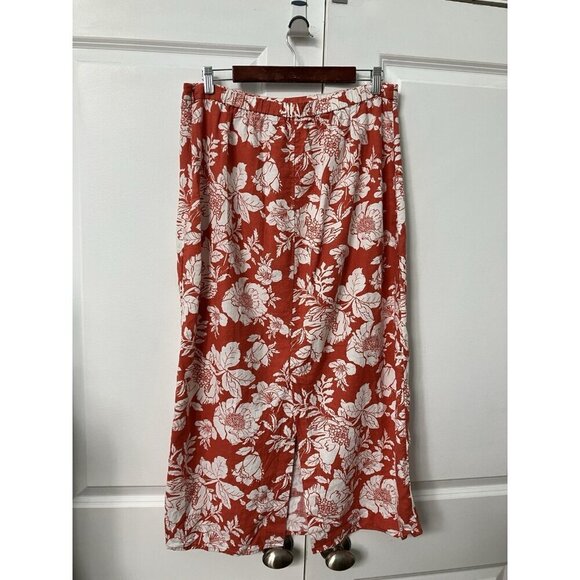 Old Navy High Waisted Linen Blend Maxi Skirt Women’s Large Red Floral Preppy - Picture 4 of 10